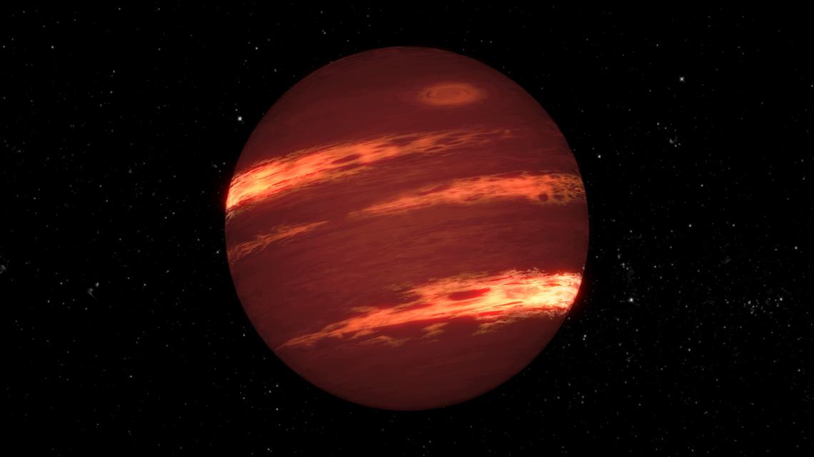 This artist's concept shows a brown dwarf with bands of clouds, thought to resemble those seen on Neptune and the other outer planets in the solar system. By using NASA's Spitzer Space Telescope, astronomers have found that the varying glow of brown dwarf